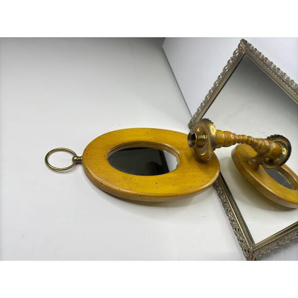 Country Cottage Mirroed Wall Sconce , Mid century Wooden Wall Sconce with Mirror - Picture 7 of 10